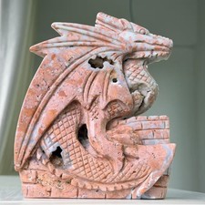 3.74LB Large Natural Pink Agate Dragon Statue Crystal Druzy Carving Home Decor picture