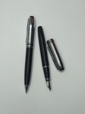 Vintage Mark Twain Pen Set - Fountain Pen & Ballpoint Pen - Black & Silver, Used picture