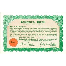 Vintage Reformer's Permit Novelty Gag Card Blue Noses Association Satire Chicago picture