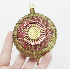 Vtg Hand Blown Glass Sunflower Finial Drop Xmas Ornament ~ Czech ~ 4-1/2
