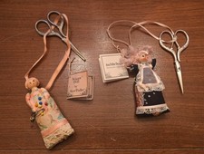 Lot of 2 Vintage Ann Fuller Designs Scissor Dolls England Handmade with Tags VTG picture