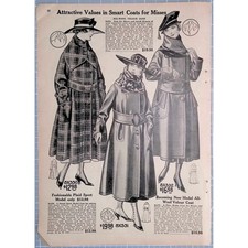 1917 Bellas Hess Misses Coats Womens Fashion Antique Catalog Page Ephemera picture