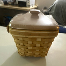 Longaberger Small Square Woven Basket w/ Wood Lid & Protector Insert picture