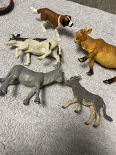 Plastic Farm Animals Vintage LTD Schleich Lot of F St. Bernard Dog Donkey Cows picture