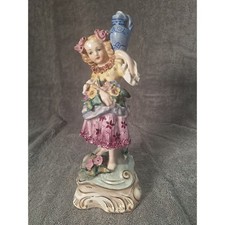 Vintage Cordey Porcelain Girl Figurine w Vase 10in Tall Hand Painted Japan picture