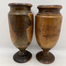 Vintage Unique 1950’s? Turned Wooden Cups Or Vases - Etched Havana and Cuba picture
