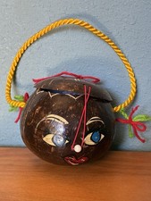 VTG Mid-Century Hawaiian Hand Painted Coconut Shell Purse Retro 1960/70s picture