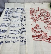 Vintage Harwood Steiger Pair Linen Tea Towels Red Ink Road Runner - Blue Spices picture