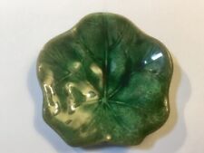 Antique English Majolica Green Leaf Butter Pat c.1800’s Signed on Back picture