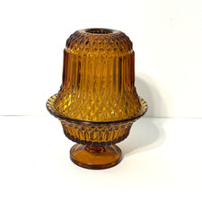 Vintage Indiana Glass Amber Diamond Point Fairy Lamp Pedestal Candle Holder picture