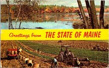 Greetings From State Maine ME Dual View Postcard PM Waterville Cancel WOB Note picture