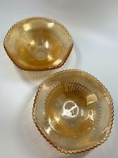 Vintage Jeanette Glass Golden anniversary diamond point lot 2 candy dishes amber picture