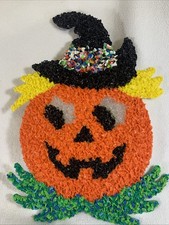 Vintage 1970’s Pumpkin Jack-o-Lantern Melted  Popcorn Halloween Decoration picture