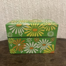 Vintage Daisy Flower Power Recipe Tin Retro Green Box 1970s Syndicate Mfg picture