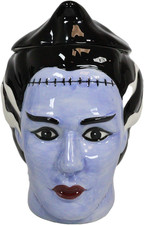 Ceramic Ghastly Mrs Frankenstein Bride Skull Cookie Jar Decorative Figurine 8.25 picture