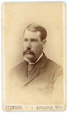 CIRCA 1881 Named CDV Handsome Man With Great Mustache Stimson Appleton WI picture