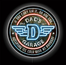 Genuine Dad's Garage Open 24/7 LED Sign, Vintage, Bar, Man Cave, Memorabilia picture