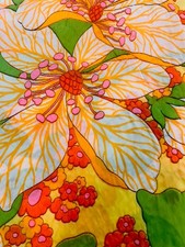 VTG 60s 70s MOD FLORAL HAWAIIAN PLISSÉ FABRIC 7 YDS X 40” W CRINKLE COTTON NOS picture
