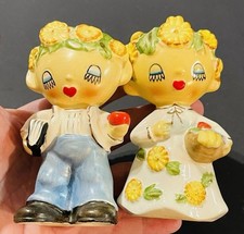VTG Lipper & Mann Salt And Pepper Shakers -Yellow Roses Boy And Girl Set picture