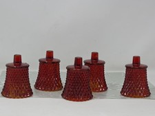 5 Vtg Homco Peeling Ruby Red Diamond Point Peg Votive Candle Holders Amber Glass picture