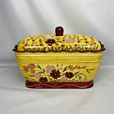 Casa Vero Hand Painted Ceramic Floral Bread Box Microwave Dishwasher Safe picture