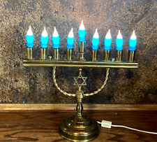 Vintage Mid Century Brass Hanukkah Illuminated Light Up Menorah / Judaica picture