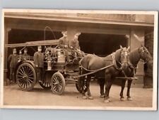 c1910 EARLY Fire Truck Horse Drawn Ladder Firemen RPPC Real Photo Postcard picture
