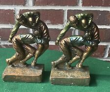 antique Pompeian Bronze bookends, football leather helmets, painted, c. 1925 picture