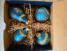 Boyds Bears Glass Smith Blue Gold Snowflake Christmas Ornaments Set of 4 picture