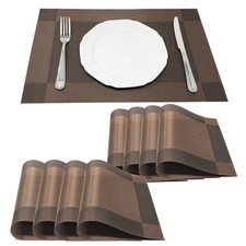 Allgala 8-Pack PVC Dining Table Placemats, Heat & Scratch Resistant, Brown picture