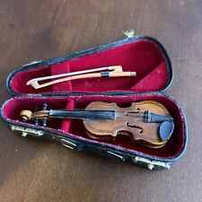 Wooden Mini CELLO VIOLA VIOLIN Musical Instrument w/Case Bow Vintage 5” picture