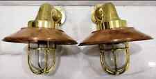NAUTICAL MARINE BRASS WALL SCONCE OUTDOOR SHIP LIGHT WITH COPPER SHADE SET OF 2 picture