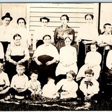 c1910s Large Stern Family Portrait RPPC Postcard Outdoor Group Kids Parents Hat picture