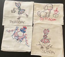 Vintage Embroidered  Kitchen Towels. Thursday*Saturday* Sunday *Doggie*Cheeseclo picture