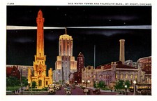 Chicago, IL Old Water Tower & Palmolive Bldg. 253 Michigan Ave. Night View -A102 picture