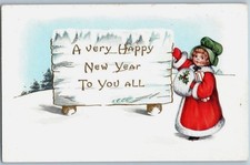 c1910s New Year Postcard Cute Little Girl Handwarmer Gifts Winter Embossed picture
