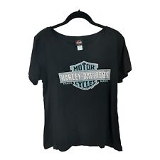 Harley Davidson T-Shirt Womens L Black Bead Jersey Dble Sided Biker Sparkly Tee picture