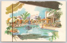 Havana Cuba Habana Hilton Pool and Antilles Bar Postcard c1950s picture