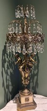 Vintage Hollywood Regency Brass & Crystal Candelabra Table Lamp - 8 Light Cherub picture