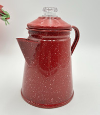 Bright Red Speckled Enamel Percolator / Coffee Pot - Home Decor, Camping picture