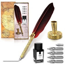 Red Lagarto Feather Pen Set 11.4