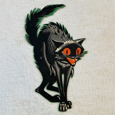 Vintage 1940s Beistle Halloween Black Cat Die Cut Embossed Cardboard USA picture