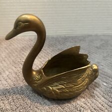 Vintage Brass Swan 6 Inch Planter With Beautiful Detail In The Wings And Patina picture