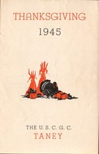 RARE MENU FROM THE U,S,C,G.C. THE USS TANEY  1945 includes all action picture