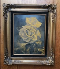 VTG Ron Morano Metal Etching Rose Flower Gold Framed Art Love Glass Etched ZINC picture