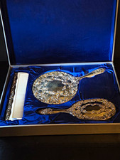 Open Box Towle Silversmiths 3-Piece Dresser Set Hand Mirror Hair Brush Comb picture