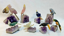Vtg Hand Carved Gemstone Bird Butterfly On Amethyst Crystal Collection Brazil picture