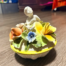 Hand Painted Ceramic Cherub Figurine, Floral Theme Pattern, Multicolor Glossy picture