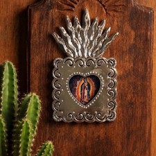 Mexican Tin Shadowbox Nicho, SACRED HEART Virgin GUADALUPE picture