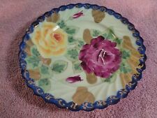 Hand Painted Plate Flowers Gold Accents Scalloped Wavy Edge Rim Vtg 7